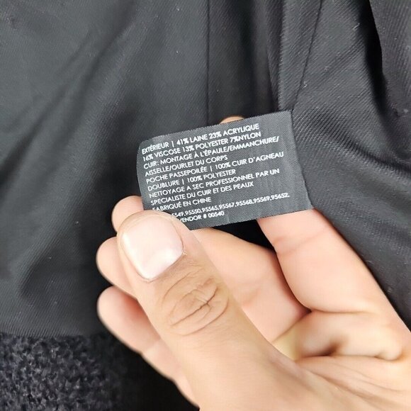 Club Monaco Motorcycle Jacket Womens 00 Black Wool Boucle Lambskin Leather Trim - Picture 4 of 8